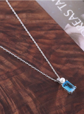 欧美复古方形水钻珍珠锁骨链