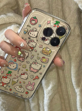 卡通趣味KT猫合集适用苹果15promax手机壳iphone14/13个性12mini/11/17新款16时尚全包防摔xr/xsmax女7/8plus