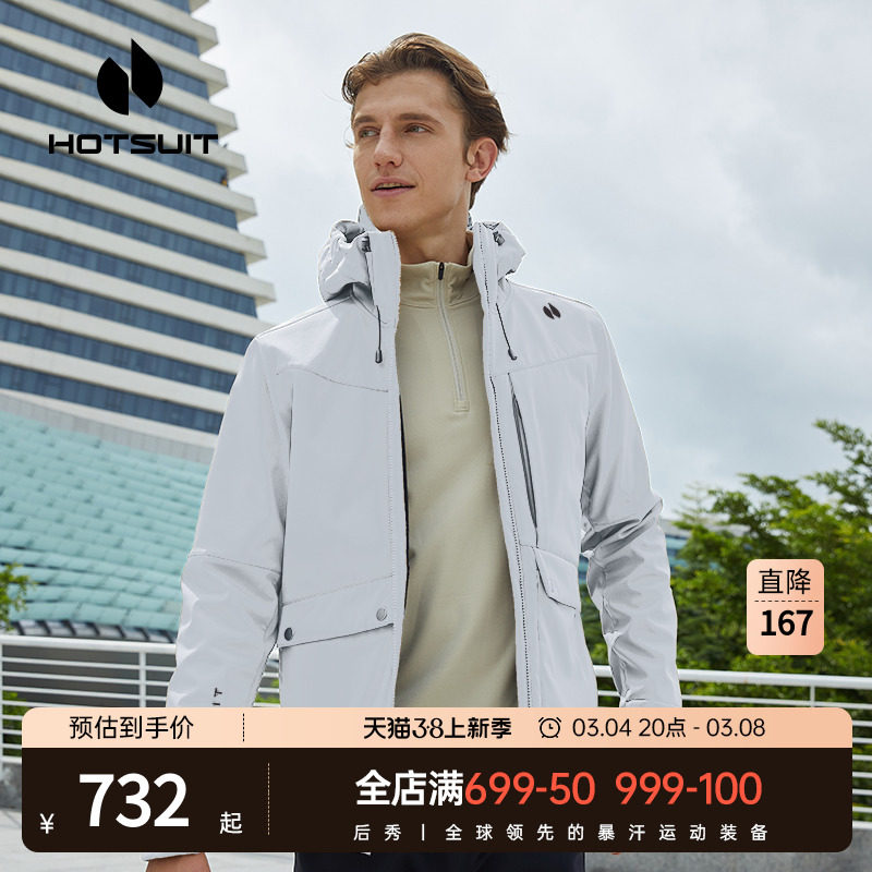hotsuit后秀运动风衣男2024春季加绒加厚保暖防泼水防风连帽外套