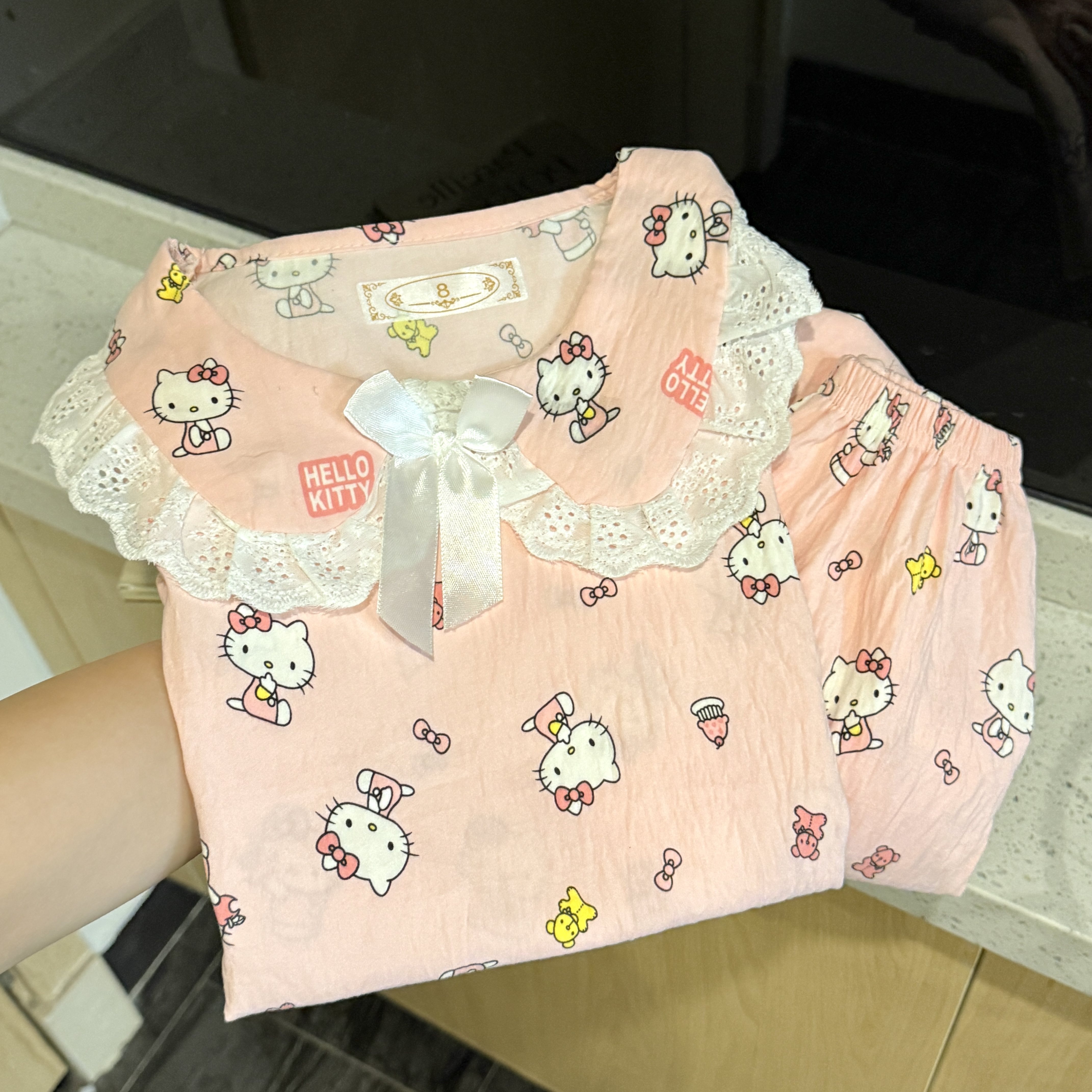 公主风儿童睡衣女长袖蕾丝花边