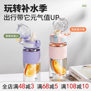 弹盖Tritan材质便携双饮口杯水杯600ml TKK哈仑户外运动健身一键式