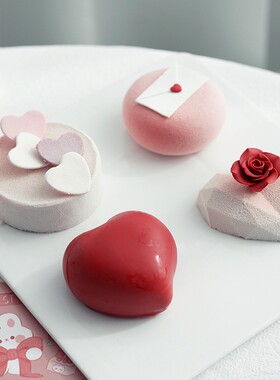 8连6连爱心扁圆柱创意法式甜品慕斯蛋糕硅胶模具节日钻石爱心磨具