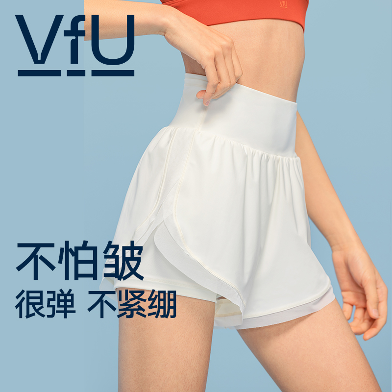 VfU跳操假两件运动短裤女高腰防走光跑步健身网球羽毛球瑜伽短裤_VFU运动旗舰店_运动服/休闲服装