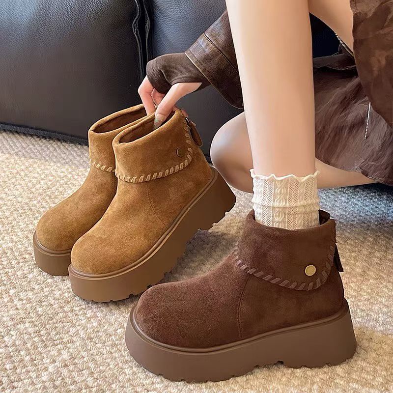 25年妙兹冬季舒适百搭厚底超轻翻折侧拉链绒面毛里马丁靴154w520