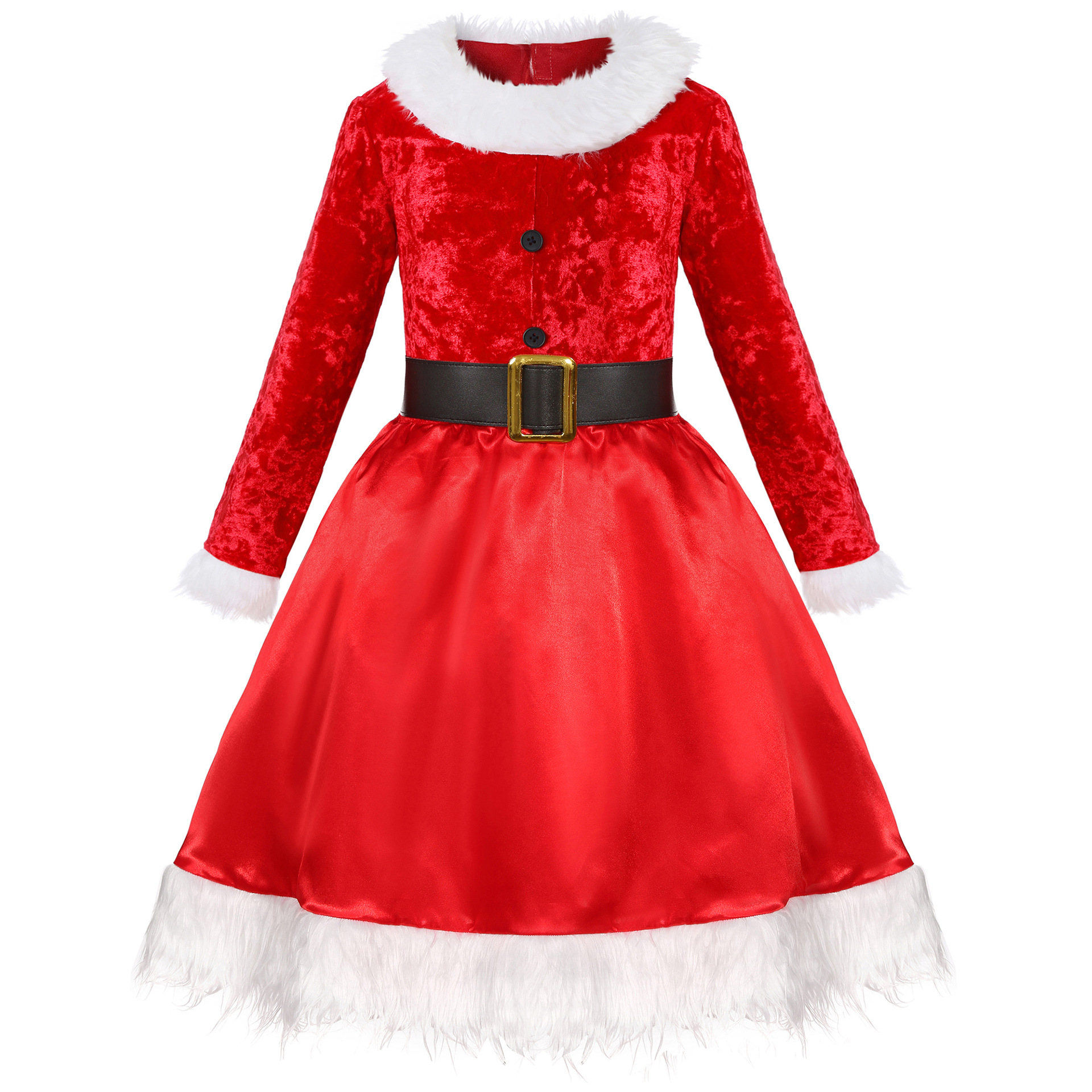 儿童女款圣诞服有扣款彩灯 圣诞节服装 节日派对圣诞主题演出cos