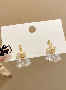 可爱铃铛耳钉甜美气质蝴蝶结耳环