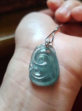 925纯银镶嵌天然A货冰种翡翠如意吊坠挂件男女款项链玉坠送礼佳品