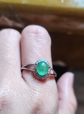 天然A货翡翠缅料满绿冰种翡翠缅料满绿戒指925纯银活口可调节个性