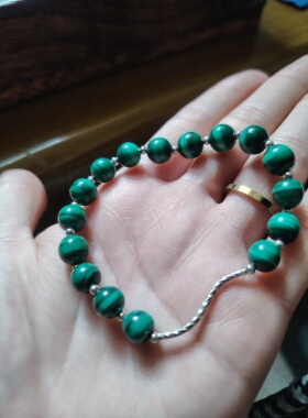 天然原矿孔雀石手链925银手串女款手链送女友礼物