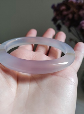 60-61圈口天然原色无烧无染色紫玉髓手镯灰紫色高冰玛瑙玉镯