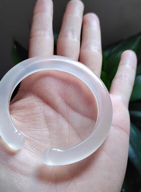 49圈口天然玛瑙手镯女款冰种白月光细条玉髓荔枝冻玉镯冰开口猫爪