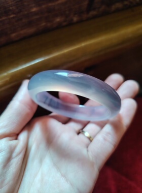 50圈口天然无烧无染色灰紫玉髓手镯马料玛瑙玉镯送女友生日礼物