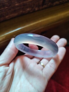 50圈口天然无烧无染色灰紫玉髓手镯马料玛瑙玉镯送女友生日礼物