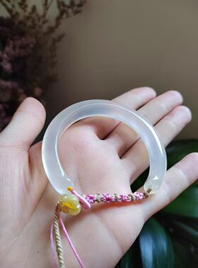 50-55圈口天然无烧无染色荔枝冻瑙手镯白月光开口猫爪设计气质款