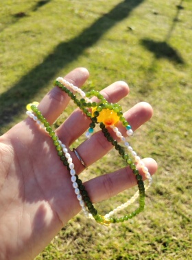 天然碧玉设计款项链珍珠锁骨链原矿蜜蜡玉石女送礼物