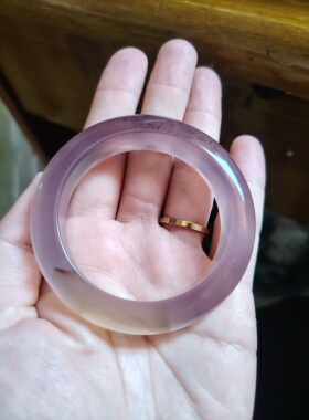 49圈口天然玛瑙手镯女款原色无烧无染色淡马料草花冰种玉髓玉镯