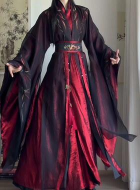 汉服朱砂重工刺绣长衫绣花