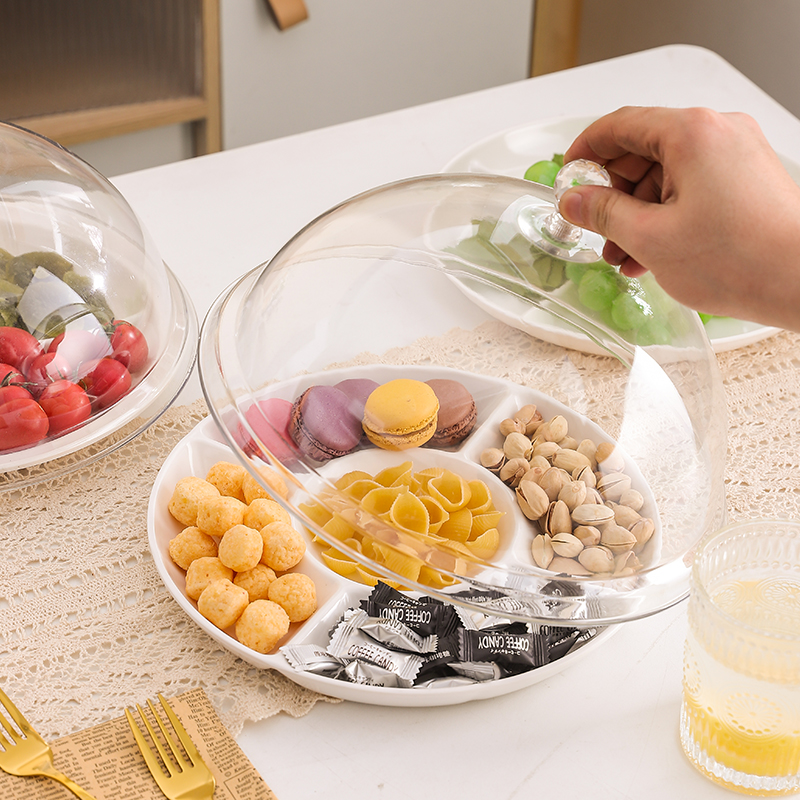 密胺试吃盘点心盘带盖透明干果零食摆放盘塑料果盘超市试吃展示盘