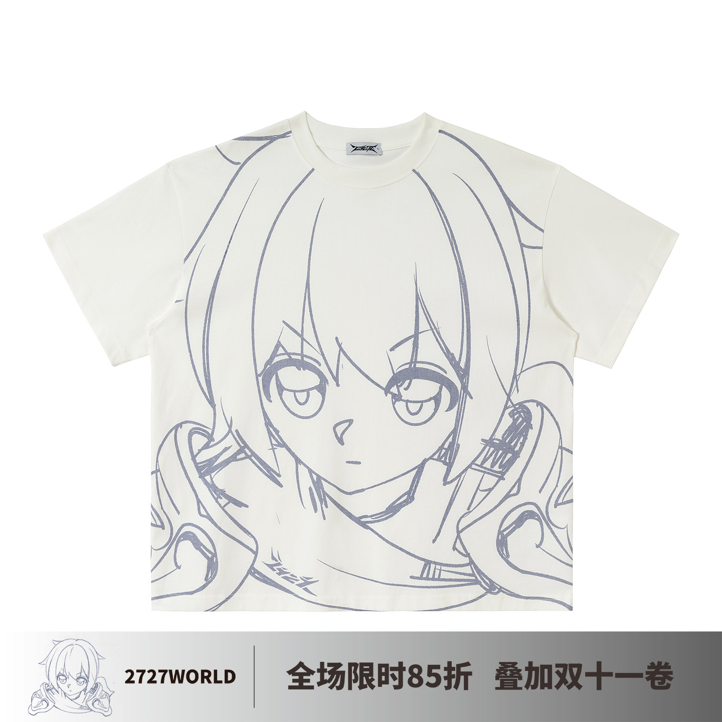 2727WORLD 法老 漫画头像满印印花短袖T恤国潮美式复古街头