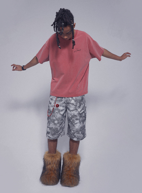 2727WORLD 法老 027炒色贴布短袖T恤 圆领美式复古潮流街头嘻哈