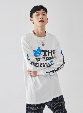 2727WORLD 法老潮流嘻哈休闲宽松蝴蝶标语发泡长袖tee百搭圆领