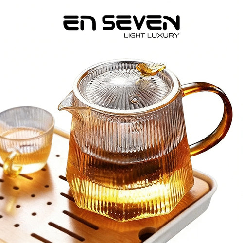 ENSEVEN丨闲适·玻璃泡茶壶耐高温家用茶水分离竖纹壶高硼硅茶壶