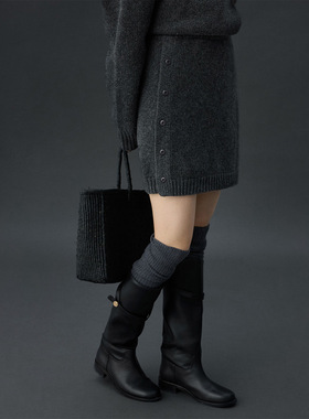 时简 慵懒感速成 弹力松紧腰纽扣半身裙冬季高级感直筒裙子42582