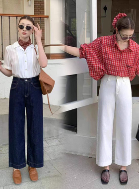 爆犀牛2025薄料休闲牛仔裤女宽松显瘦直筒裤明线百搭九分裤25137