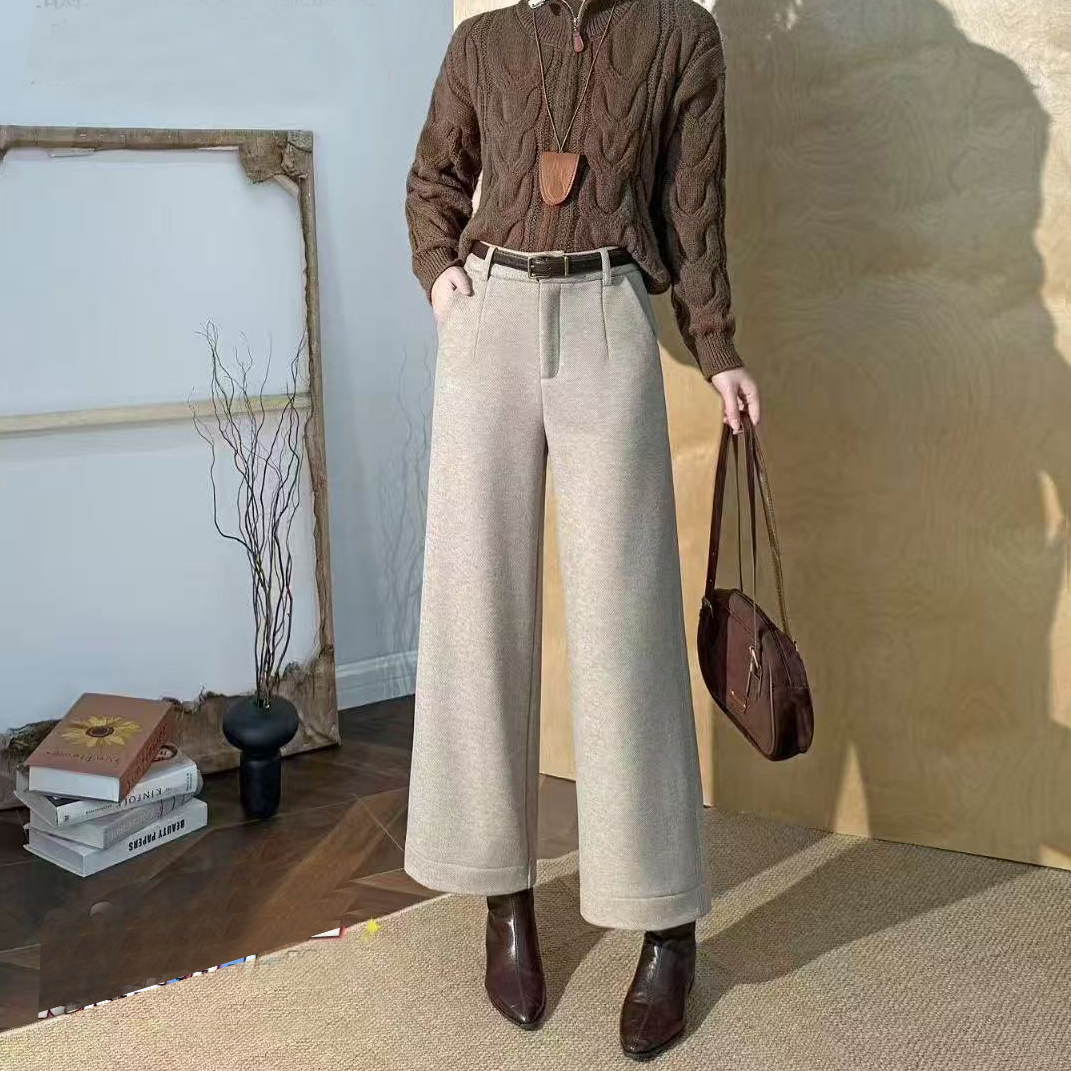 玉丰情丝加绒直筒裤女阔腿休闲裤