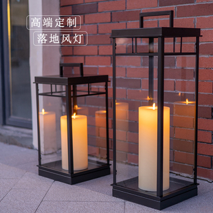 定制落地金属风灯摆件户外庭院装饰蜡烛台灯简约欧式玻璃烛台灯