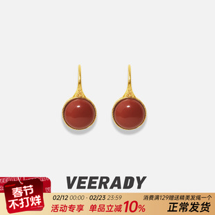 薇拉蒂S925纯银天然南红玛瑙耳坠女款轻奢高级感气质大气红色耳钉