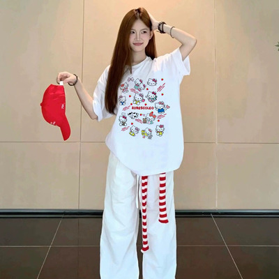 胖MM白色kitty猫短袖重磅T恤女