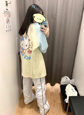 日系大码纯棉T恤Hellokitty凯蒂猫夏季甜酷风短袖可爱上衣女拼接