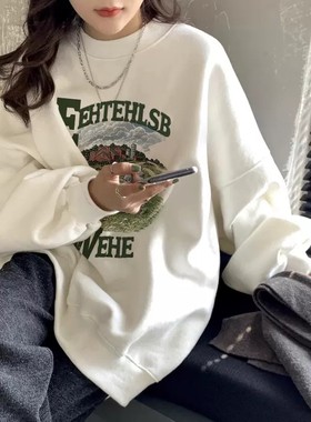 美式卡通牧羊薄款圆领卫衣女大码
