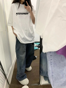 重磅纯棉T恤女大码胖MM宽松白色中长款bf美式复古潮牌半袖ins上衣