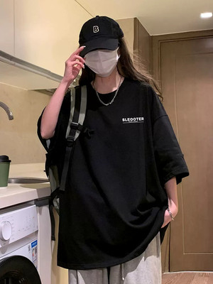 短袖潮牌重磅oversize纯棉女