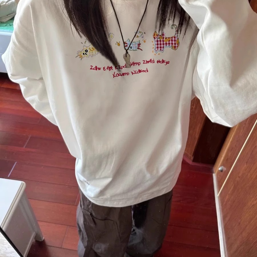 秋冬2025新款美式复古长袖t恤女