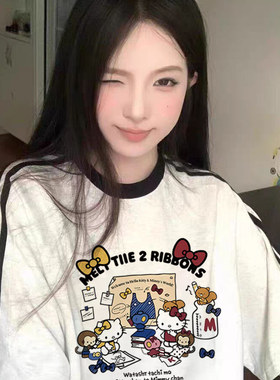 美式复古三条杠短袖t恤女夏季特大码胖MM半袖上衣oversize潮牌ins