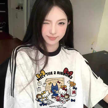 美式复古三条杠短袖t恤女半袖