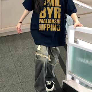 重磅纯棉国潮美式oversize潮牌大码短袖t恤男女夏季设计感ins上衣