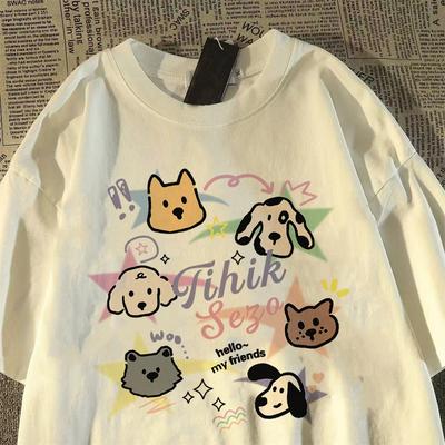 大码重磅纯棉女复古半袖oversize