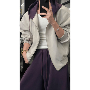 套装 龙叨叨2026春季 休闲连帽卫衣卫裤 原创撞色拼接设计美式 男 新品