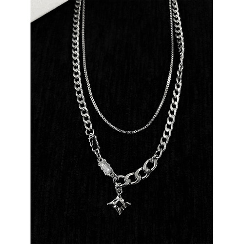 龙叨叨新品设计感芒星双层钛钢项链男百搭高级感锁骨链