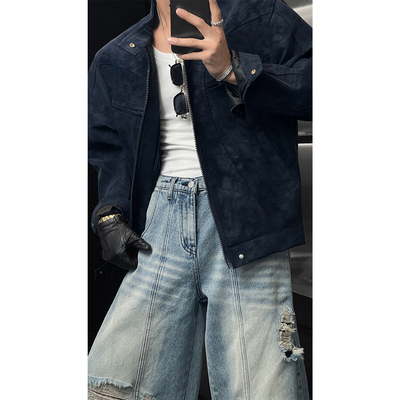 龙叨叨秋季新款潮流复古美式重工高级感百搭机车夹克皮衣外套