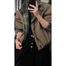 龙叨叨秋冬新品 复古格纹拼接立领羽绒服男宽松百搭痞帅外套 美式