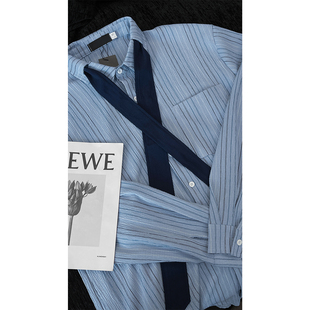 男百搭长袖 韩系慵懒肌理感条纹领带设计感衬衫 衬衣 新品 龙叨叨春季