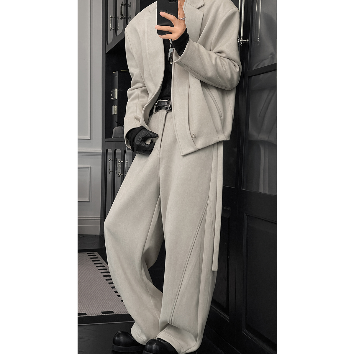 龙叨叨秋季新品原创设计感休闲夹克套装男痞帅高级感宽松外套长裤