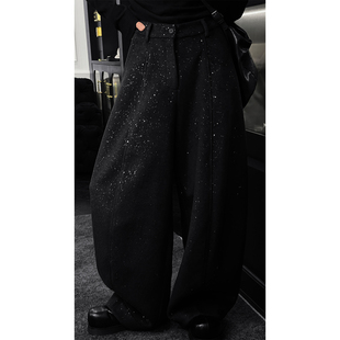 龙叨叨秋冬新品高级感满天星亮片设计休闲裤男加厚毛呢阔腿长裤