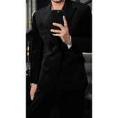 龙叨叨秋冬新品 男气质商务休闲绒感西服西裤 高定戗驳领西装 套装