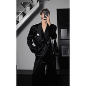 龙叨叨 垂感阔腿西裤 新款 醋酸潮流轻奢气质斜襟设计宽松西服